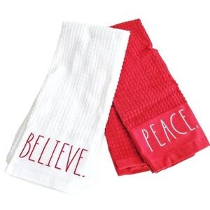 NEW Rae Dunn Hand Towels "Believe" & "Peace" Set Holiday Towel Bundle NWT